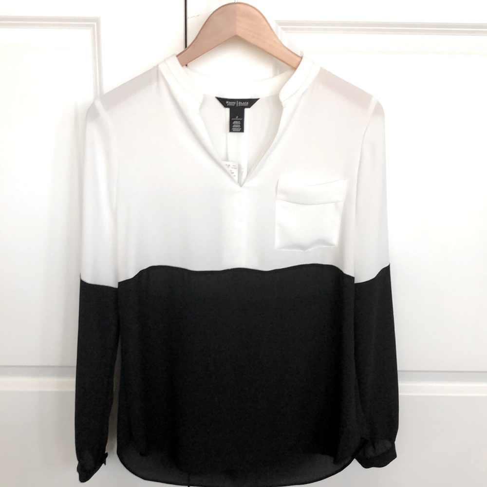 Color block Popover Blouse. White House |Black Market, NWT